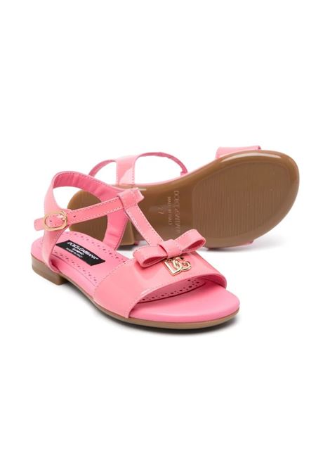 DOLCE & GABBANA KIDS Sandali In Pelle Verniciata Rosa Blush Con DG Logo - DOLCE & GABBANA KIDS