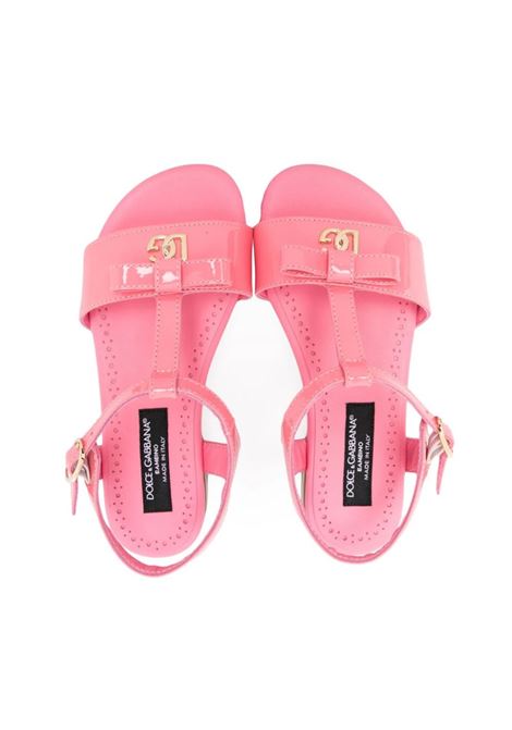 DOLCE & GABBANA KIDS Sandali In Pelle Verniciata Rosa Blush Con DG Logo - DOLCE & GABBANA KIDS