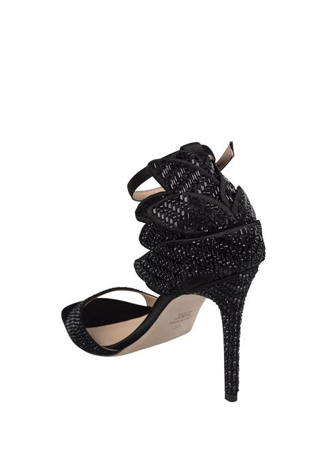 ERMANNO SCERVINO Sandali In Raso Nero Con Cristalli E Dettaglio Fiore - ERMANNO SCERVINO