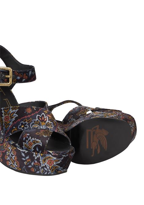 ETRO Sandali Platform In Velluto Nero Stampato - ETRO