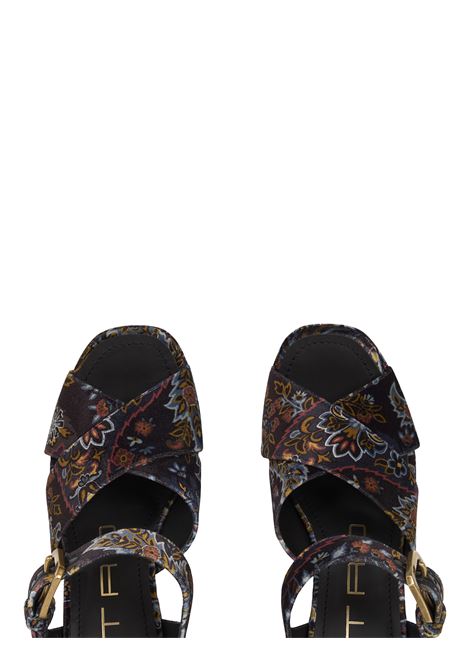 ETRO Sandali Platform In Velluto Nero Stampato - ETRO
