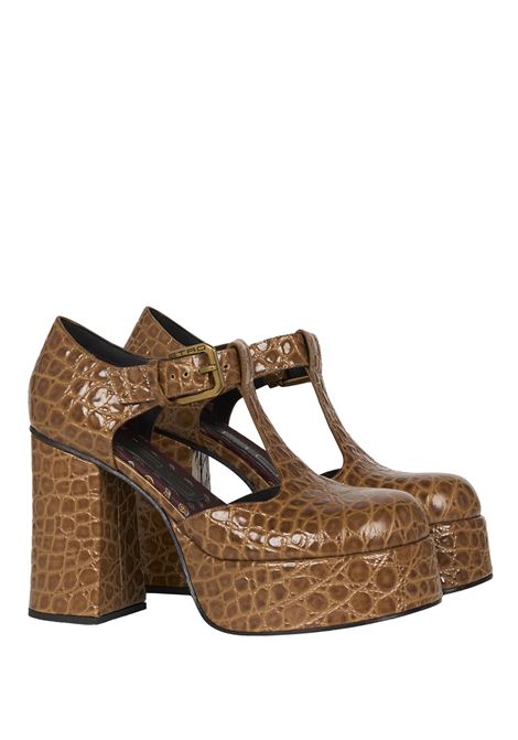 ETRO Sandali Platform Mary Jane In Pelle Stampata Marrone Chiaro - ETRO