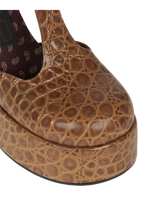 ETRO Sandali Platform Mary Jane In Pelle Stampata Marrone Chiaro - ETRO