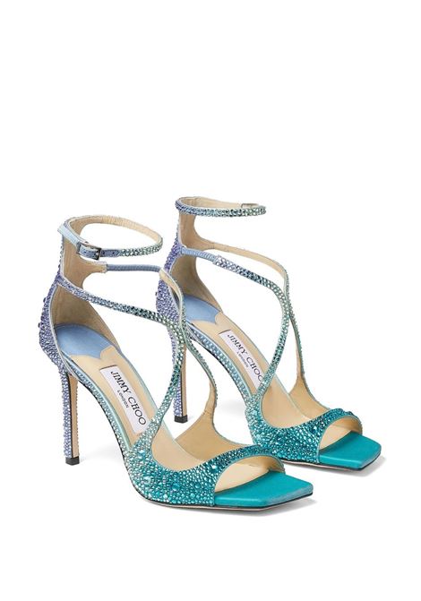 JIMMY CHOO Sandalo Azia 95 Blu Pavone Con Cristalli - JIMMY CHOO