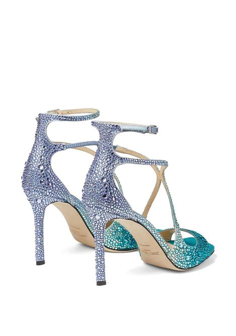 JIMMY CHOO Sandalo Azia 95 Blu Pavone Con Cristalli - JIMMY CHOO