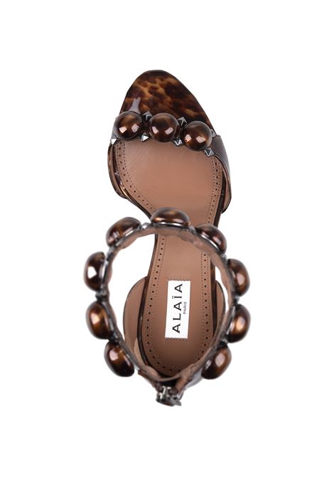 ALAIA Sandalo Bombe 90 In Pelle Stampa Tartaruga Marrone - ALAIA