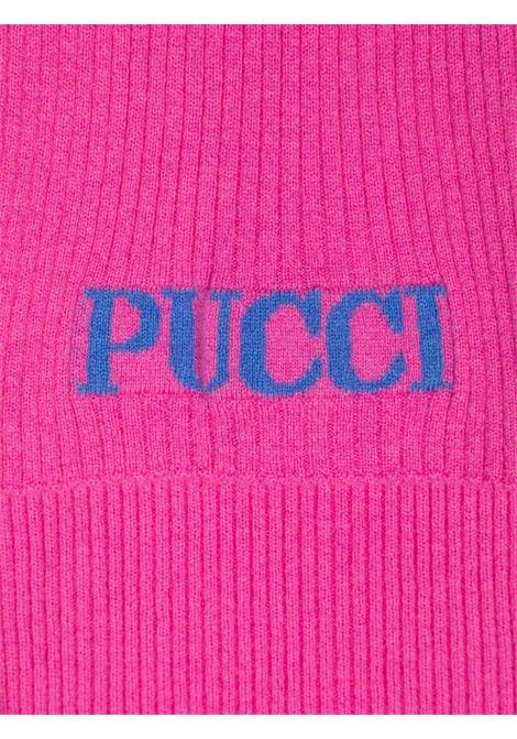 EMILIO PUCCI JUNIOR Sciarpa A Coste Fucsia Con Logo Azzurro - EMILIO PUCCI JUNIOR