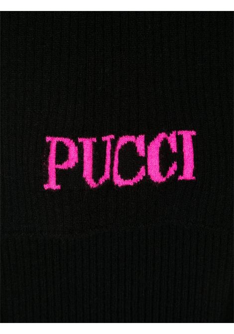 EMILIO PUCCI JUNIOR Sciarpa A Coste Nera Con Logo Fucsia - EMILIO PUCCI JUNIOR