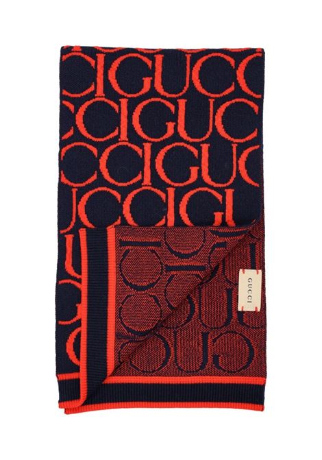 GUCCI KIDS Sciarpa Jacquard In Lana Gucci Blu Scuro E Rosso - GUCCI KIDS