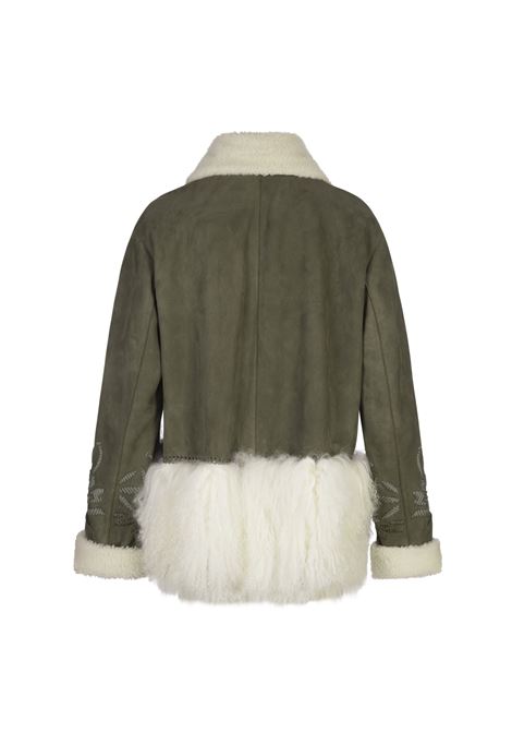 ERMANNO SCERVINO Shearling Monopetto Verde Con Ricami E Pelliccia - ERMANNO SCERVINO