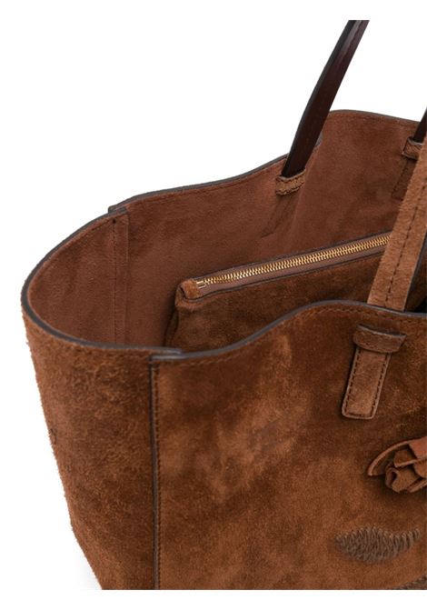 ERMANNO SCERVINO Shopping Bag In Camoscio Marrone Con Fiori Applicati - ERMANNO SCERVINO