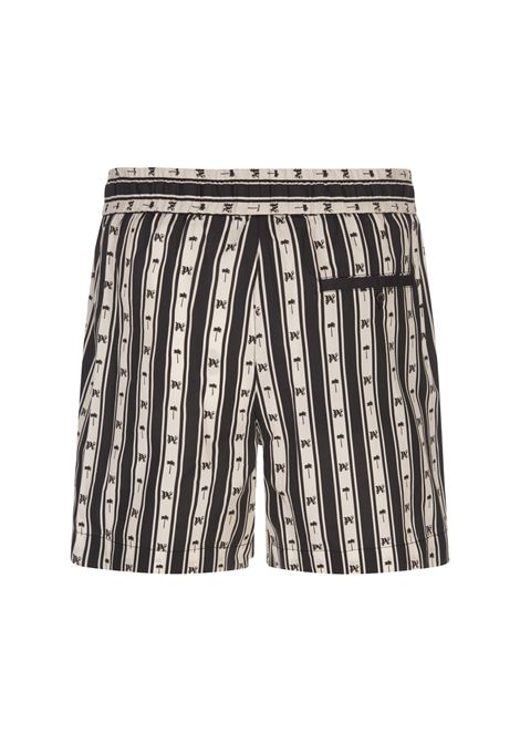 PALM ANGELS Shorts A Righe Con Palme E Motivo Monogram - PALM ANGELS