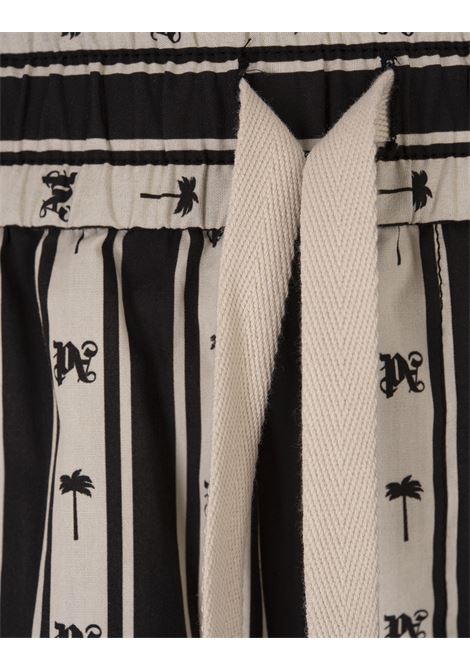 PALM ANGELS Shorts A Righe Con Palme E Motivo Monogram - PALM ANGELS