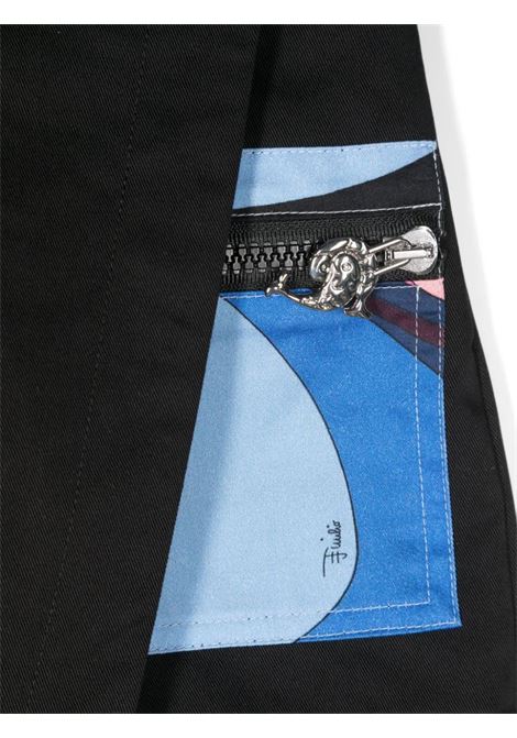 EMILIO PUCCI JUNIOR Shorts-Gonna Neri Con Tasca Stampata - EMILIO PUCCI JUNIOR