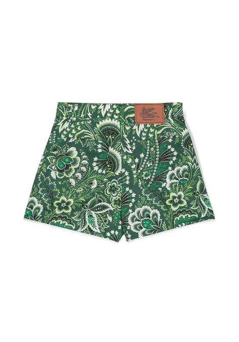 ETRO KIDS Shorts In Denim Verde Con Motivo Paisley - ETRO KIDS