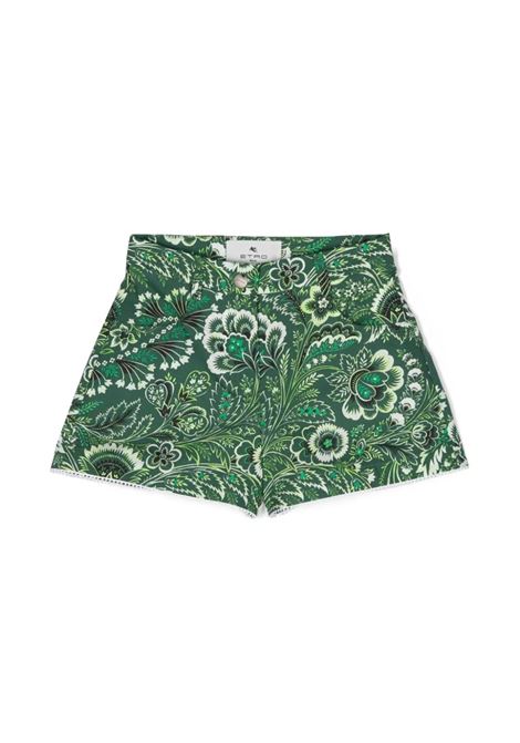 ETRO KIDS Shorts In Denim Verde Con Motivo Paisley - ETRO KIDS