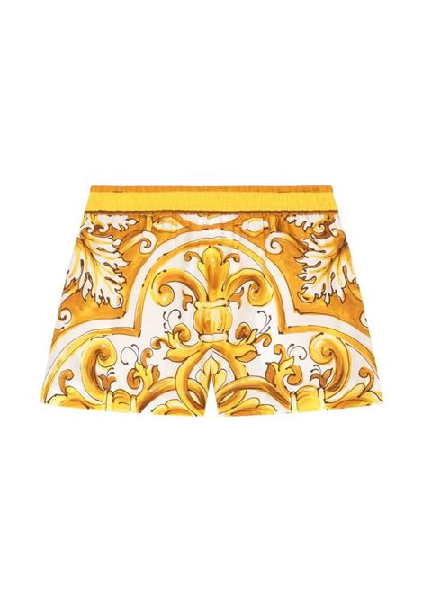 DOLCE & GABBANA KIDS Shorts In Popeline Con Stampa Maiolica Gialla - DOLCE & GABBANA KIDS