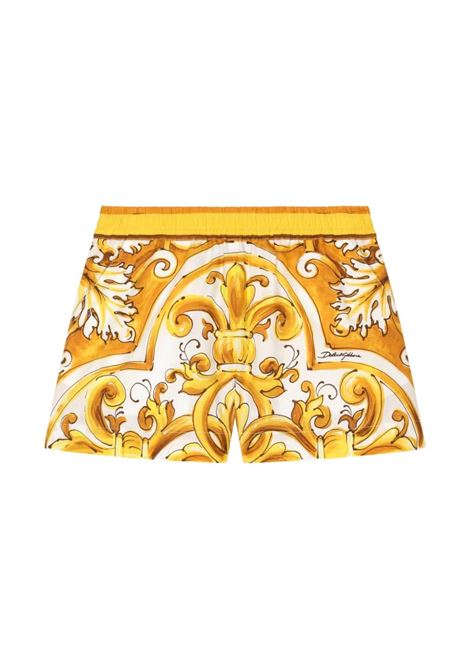 DOLCE & GABBANA KIDS Shorts In Popeline Con Stampa Maiolica Gialla - DOLCE & GABBANA KIDS