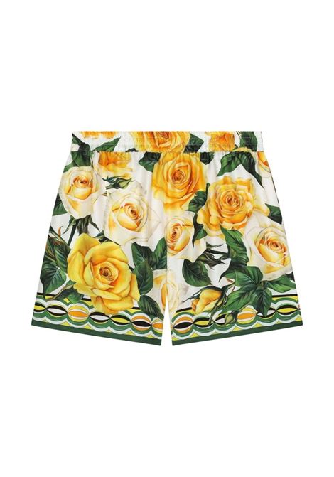 DOLCE & GABBANA KIDS Shorts In Twill Con Stampa Rose Gialle - DOLCE & GABBANA KIDS
