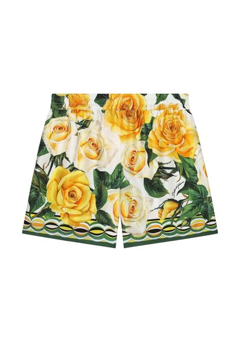 DOLCE & GABBANA KIDS Shorts In Twill Con Stampa Rose Gialle - DOLCE & GABBANA KIDS