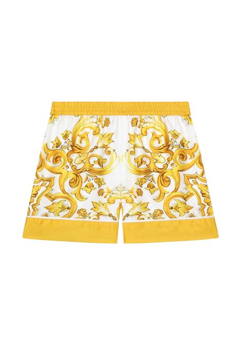 DOLCE & GABBANA KIDS Shorts In Twill Di Seta Con Stampa Maiolica Gialla - DOLCE & GABBANA KIDS