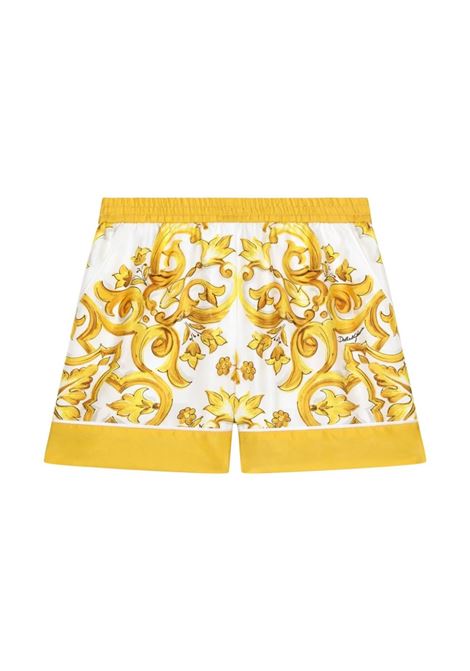 DOLCE & GABBANA KIDS Shorts In Twill Di Seta Con Stampa Maiolica Gialla - DOLCE & GABBANA KIDS