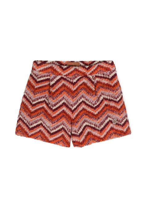 MISSONI KIDS Shorts Misto Lana Con Motivo Zigzag Rosso E Arancione - MISSONI KIDS