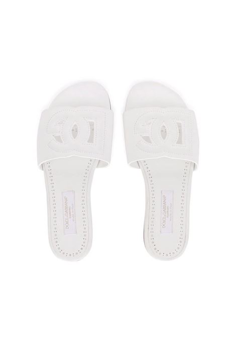 DOLCE & GABBANA KIDS Slide In Pelle Bianca Con Logo DG - DOLCE & GABBANA KIDS