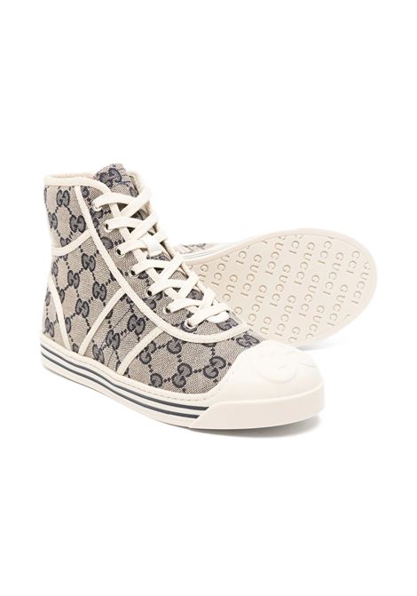 GUCCI KIDS Sneakers Alte In Tessuto Original GG Beige E Blu - GUCCI KIDS