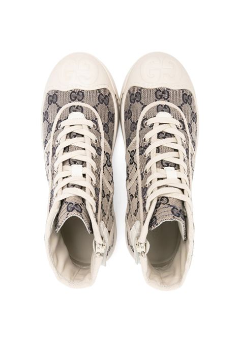 GUCCI KIDS Sneakers Alte In Tessuto Original GG Beige E Blu - GUCCI KIDS