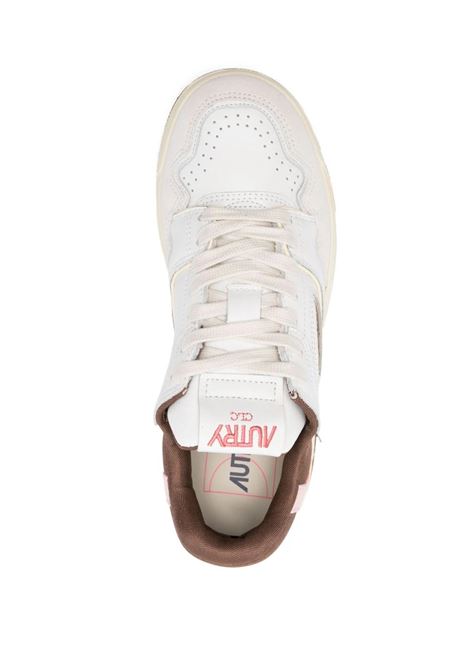AUTRY Sneakers CLC Low In Pelle Bianca Marrone E Rosa - AUTRY