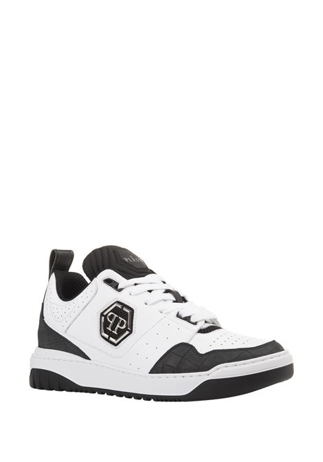 PHILIPP PLEIN Sneakers Low-Top Bianche E Nere In Pelle Stampata Coccodrillo - PHILIPP PLEIN