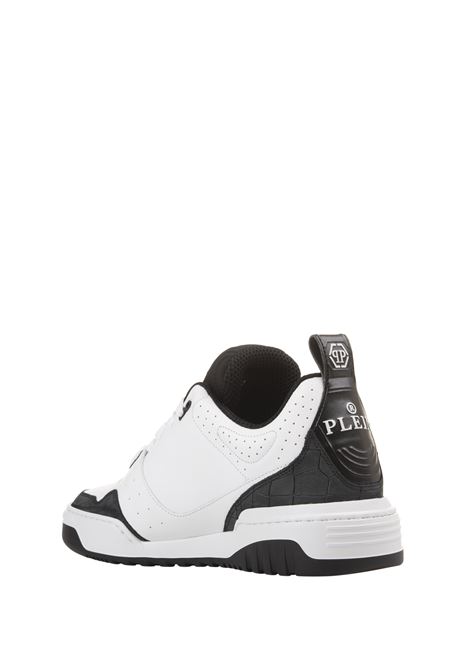 PHILIPP PLEIN Sneakers Low-Top Bianche E Nere In Pelle Stampata Coccodrillo - PHILIPP PLEIN
