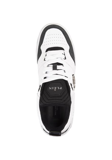 PHILIPP PLEIN Sneakers Low-Top Bianche E Nere In Pelle Stampata Coccodrillo - PHILIPP PLEIN