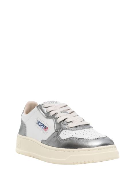 AUTRY Sneakers Medalist Low In Pelle Bianca E Metallizzata Steel - AUTRY