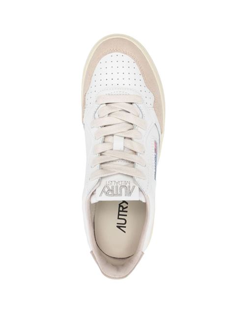 AUTRY Sneakers Medalist Low In Suede E Pelle Bianca E Beige - AUTRY