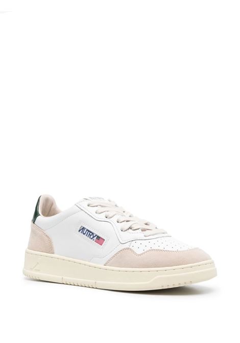 AUTRY Sneakers Medalist Low In Suede E Pelle Bianca E Verde Scuro - AUTRY