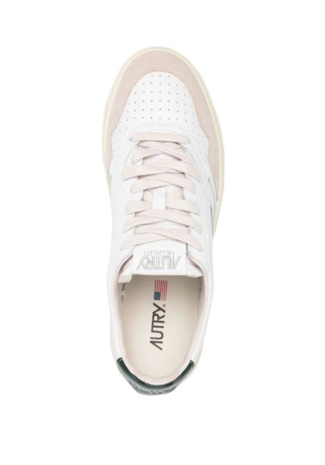 AUTRY Sneakers Medalist Low In Suede E Pelle Bianca E Verde Scuro - AUTRY