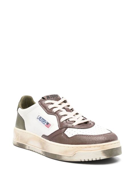 AUTRY Sneakers Medalist Low Super Vintage In Pelle Bianca Verde E Marrone - AUTRY