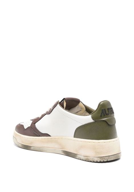 AUTRY Sneakers Medalist Low Super Vintage In Pelle Bianca Verde E Marrone - AUTRY