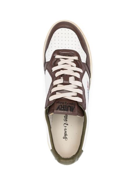 AUTRY Sneakers Medalist Low Super Vintage In Pelle Bianca Verde E Marrone - AUTRY