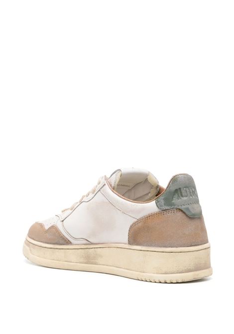 AUTRY Sneakers Medalist Super Vintage Bianche Con Inserti In Suede Verde E Cognac - AUTRY