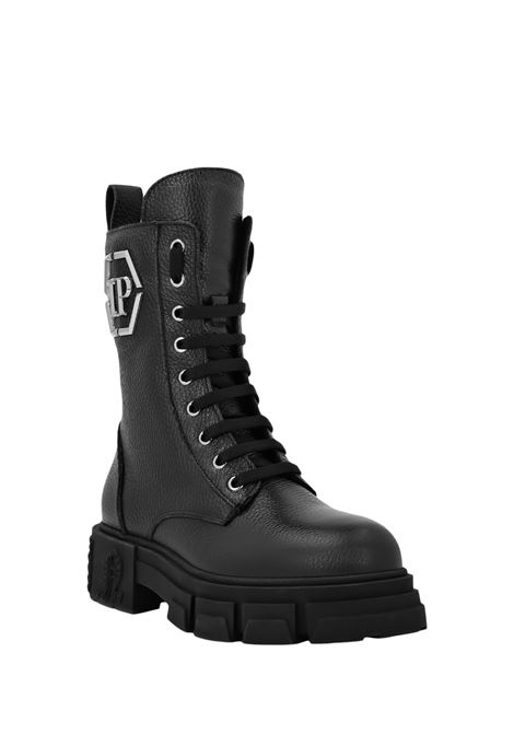 PHILIPP PLEIN Stivaletti Mid Flat In Pelle Embossed Nera - PHILIPP PLEIN