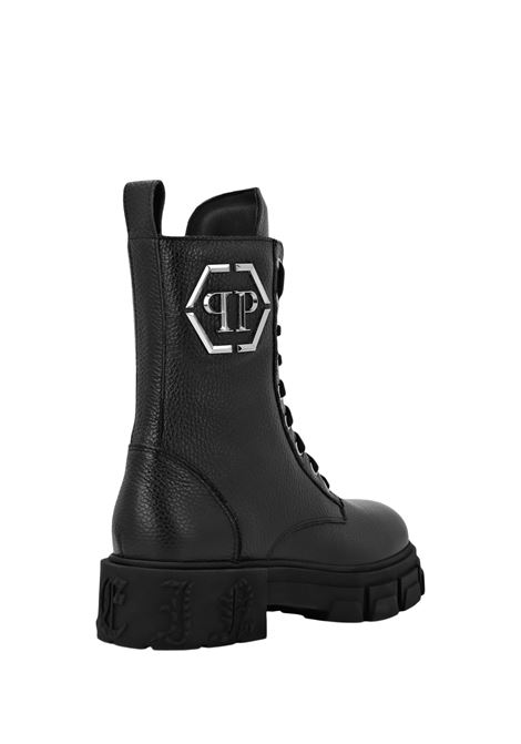 PHILIPP PLEIN Stivaletti Mid Flat In Pelle Embossed Nera - PHILIPP PLEIN