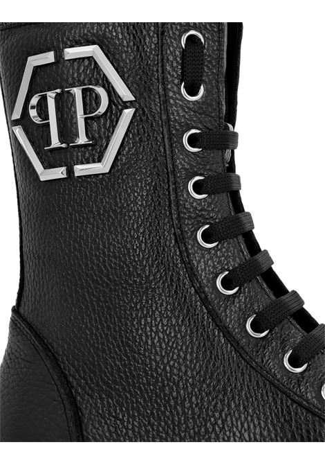 PHILIPP PLEIN Stivaletti Mid Flat In Pelle Embossed Nera - PHILIPP PLEIN