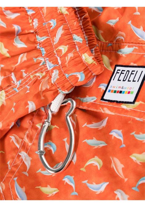 FEDELI Swim Shorts Arancioni Con Pattern Delfini - FEDELI