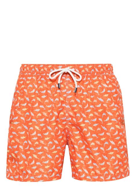 FEDELI Swim Shorts Arancioni Con Pattern Delfini - FEDELI
