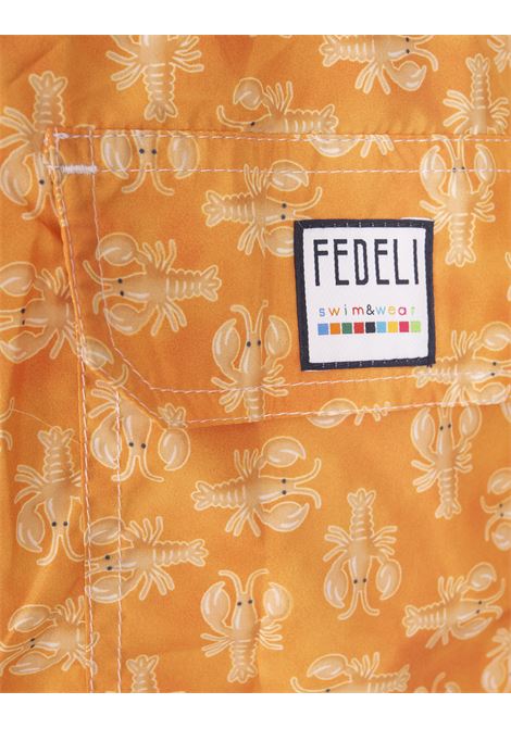 FEDELI Swim Shorts Arancioni Con Pattern Di Astici - FEDELI