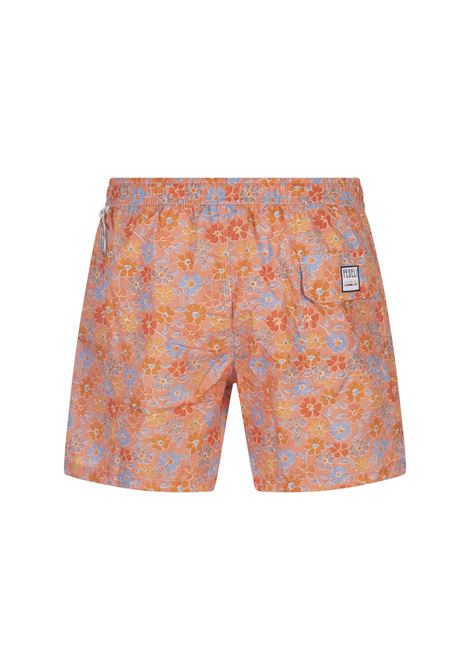 FEDELI Swim Shorts Arancioni Con Pattern Di Fiori Multicolor - FEDELI
