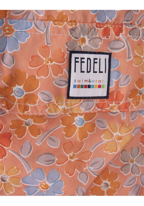 FEDELI Swim Shorts Arancioni Con Pattern Di Fiori Multicolor - FEDELI